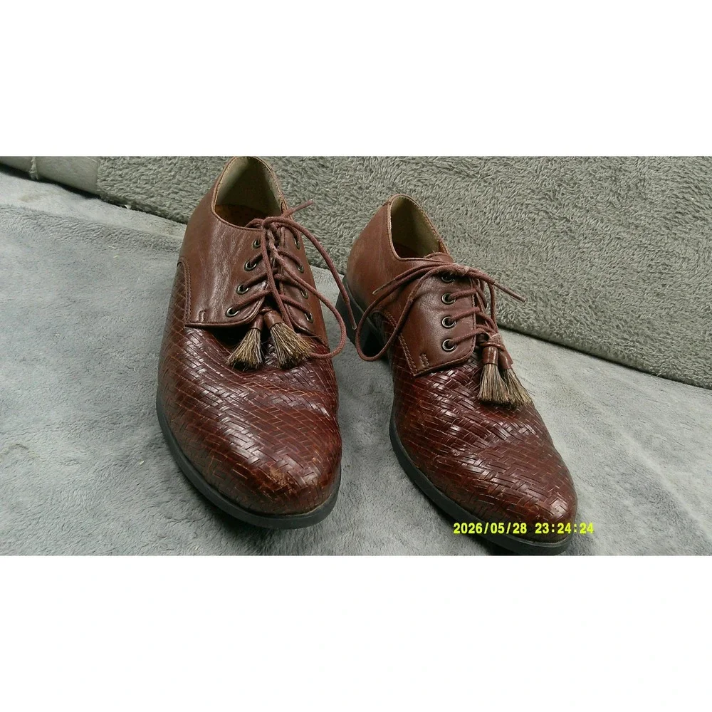 Ariat Woven Leather Oxford Mens‎ 8.5 Brown Good Tassel Lace Up Dress Shoes 16124